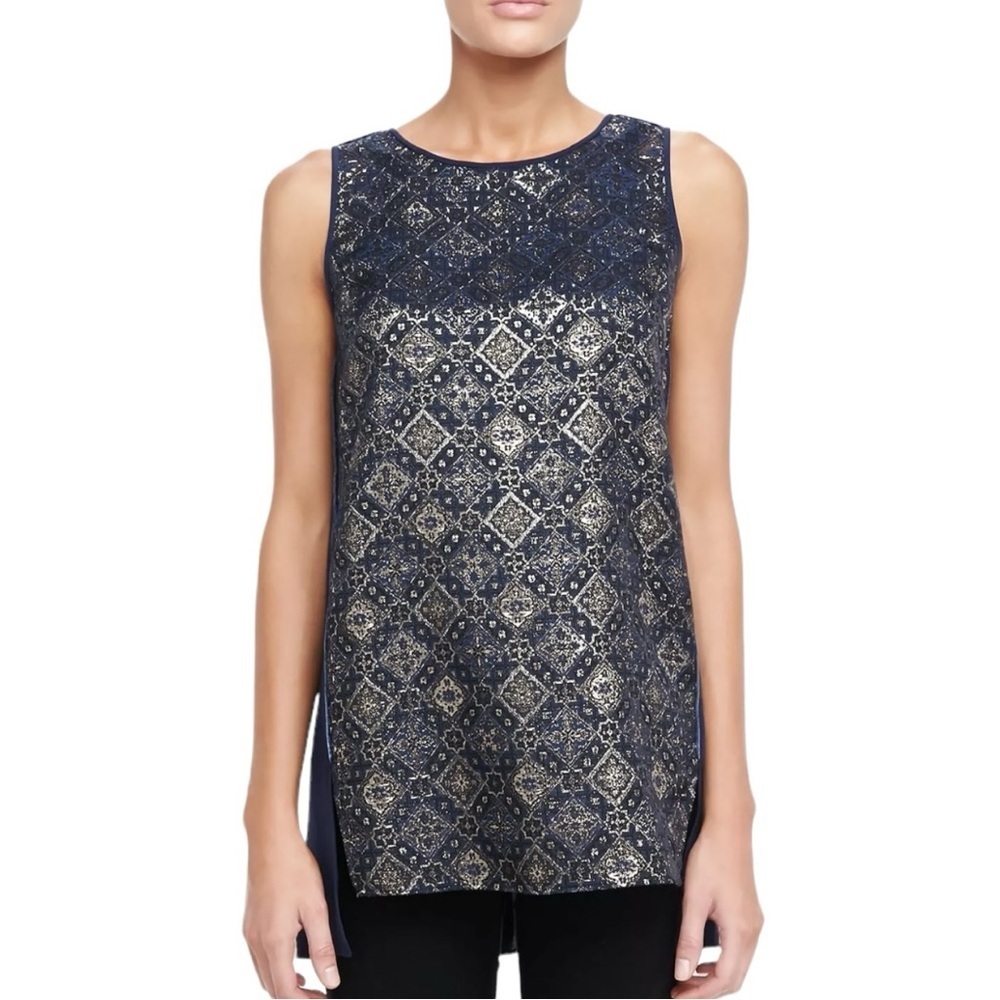 Lafayette 148 New York Vivian Sleeveless Metallic Medallion Top Size S